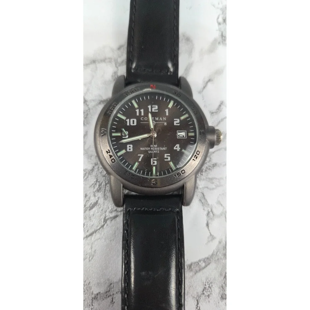 Coleman Gray‎ Date Dial Round Case Black Canvas Band Watch Adjustable 40-332